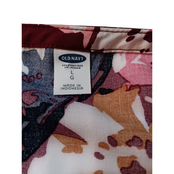 NEW OLD NAVY Burgundy Floral Boho Peasant Top Blouse Tunic Large Flowy Tucks - Picture 5 of 9